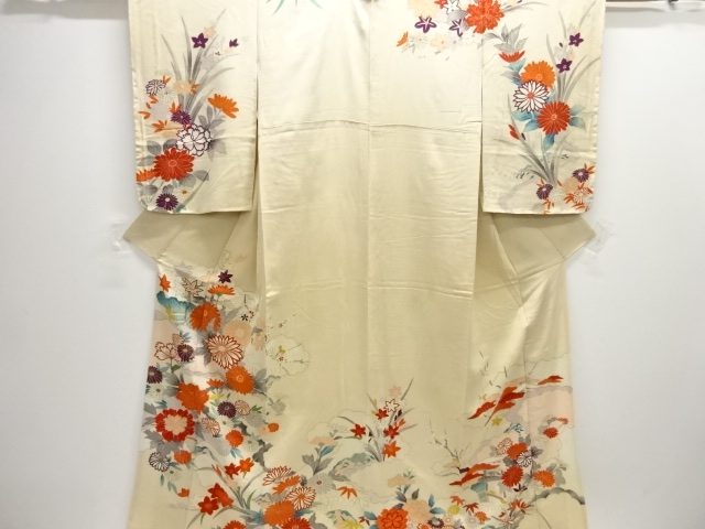 アンティーク　錦紗草花模様着物